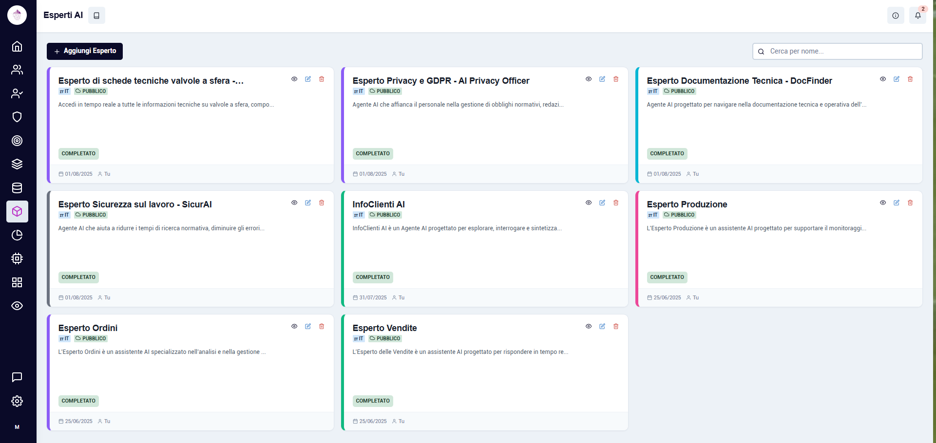 Esperti AI — Sistemi esperti verticali addestrati sui documenti aziendali