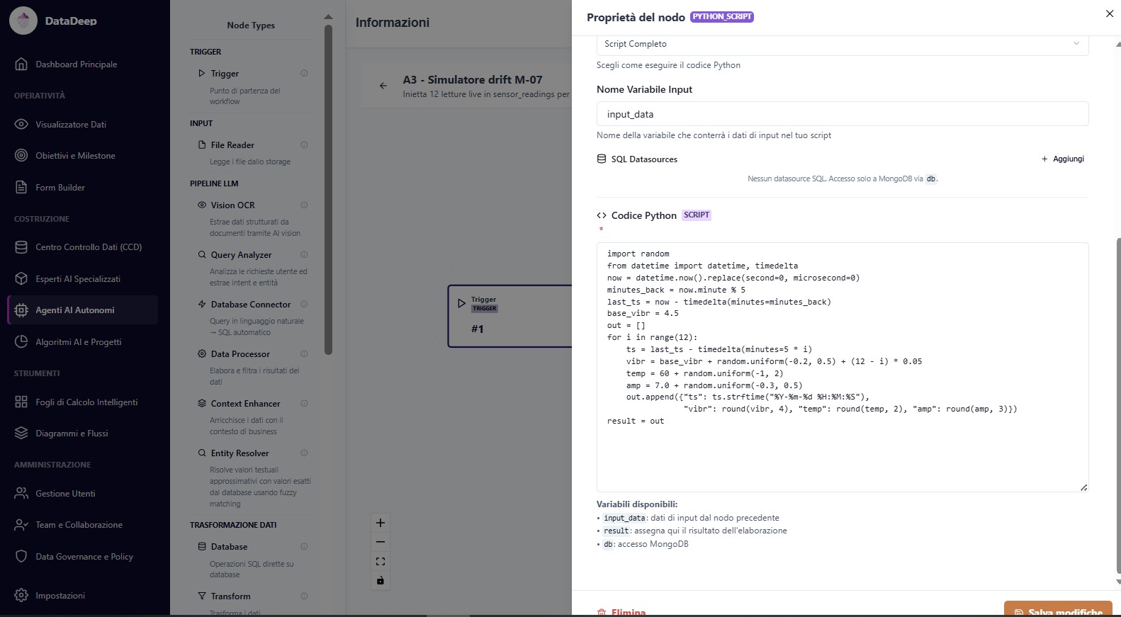 Editor visuale drag-and-drop per workflow AI